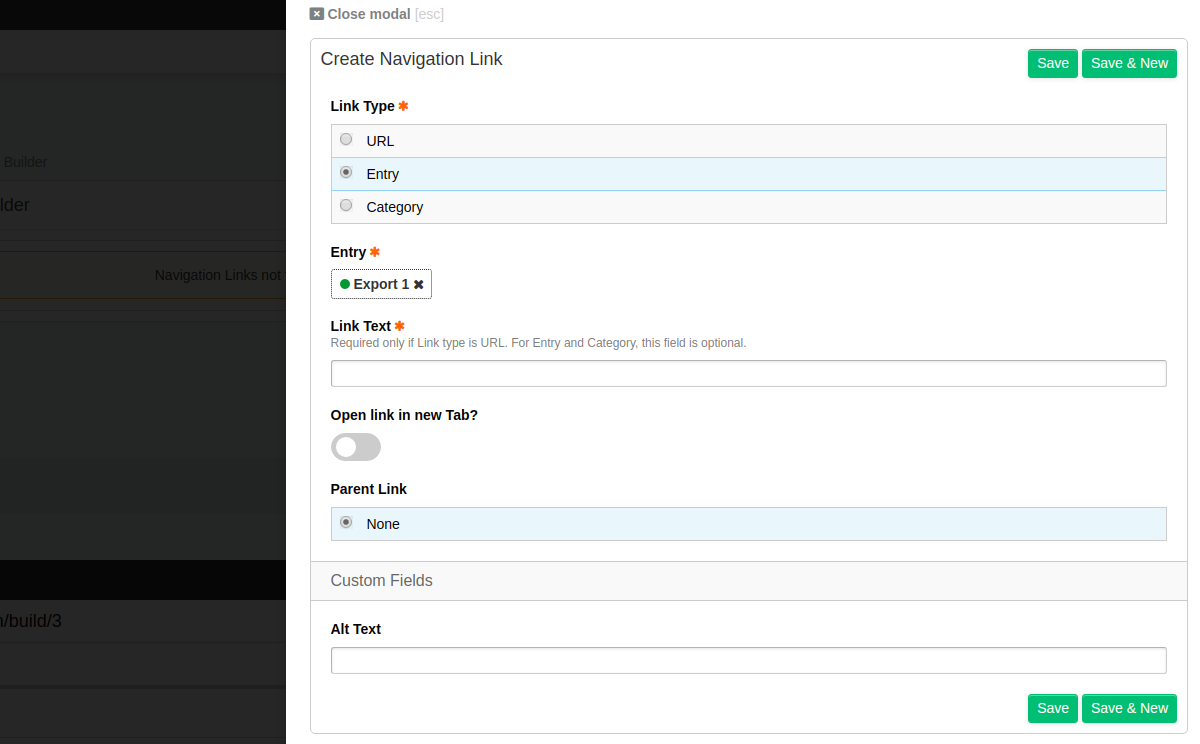 Add new Link Modal for Entry