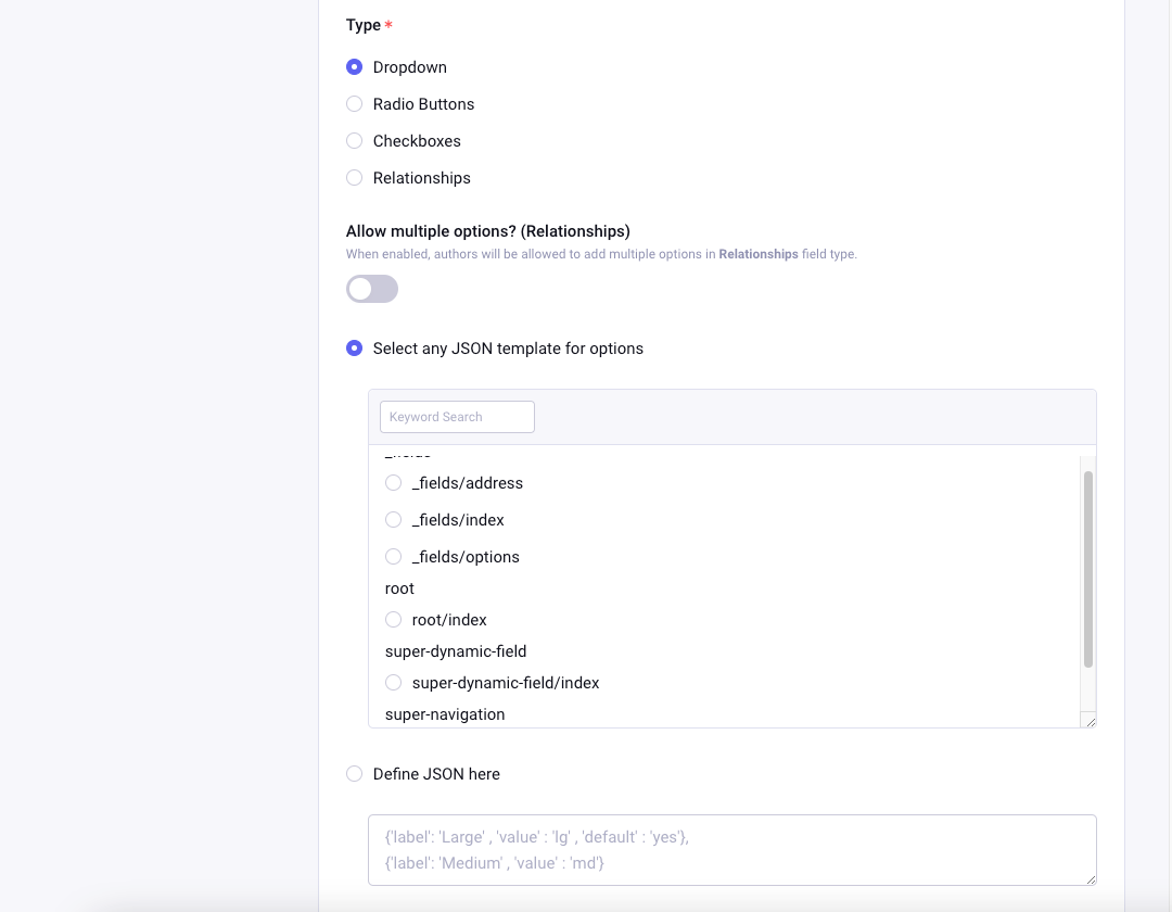 Create new field - Settings