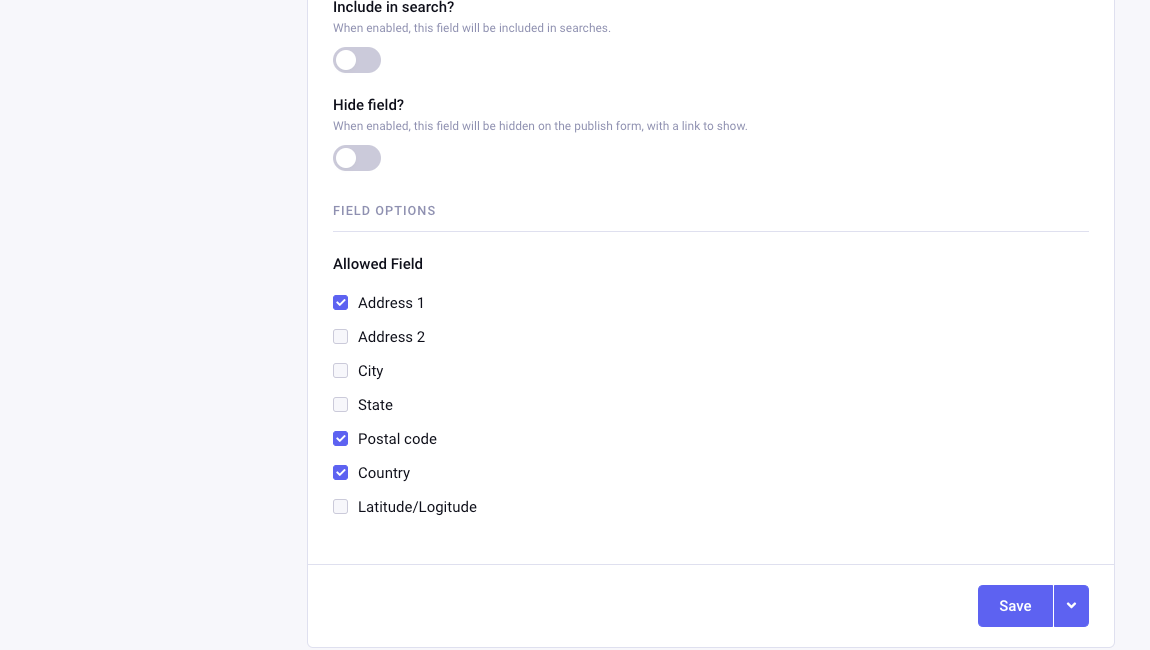 Create Field - Settings