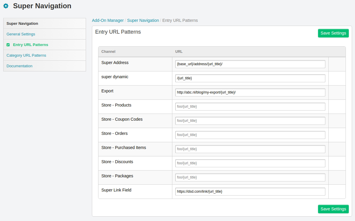 Save Entry URL Patterns