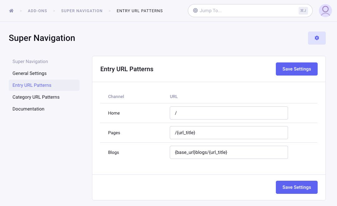 Save Entry URL Patterns