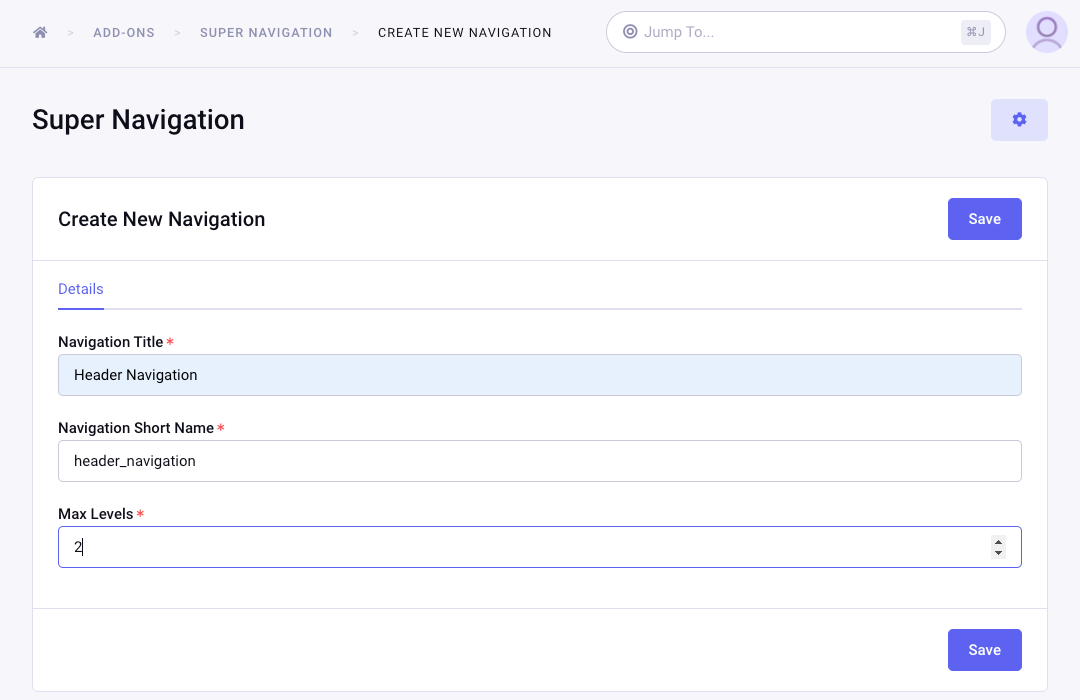 Create new Navigation