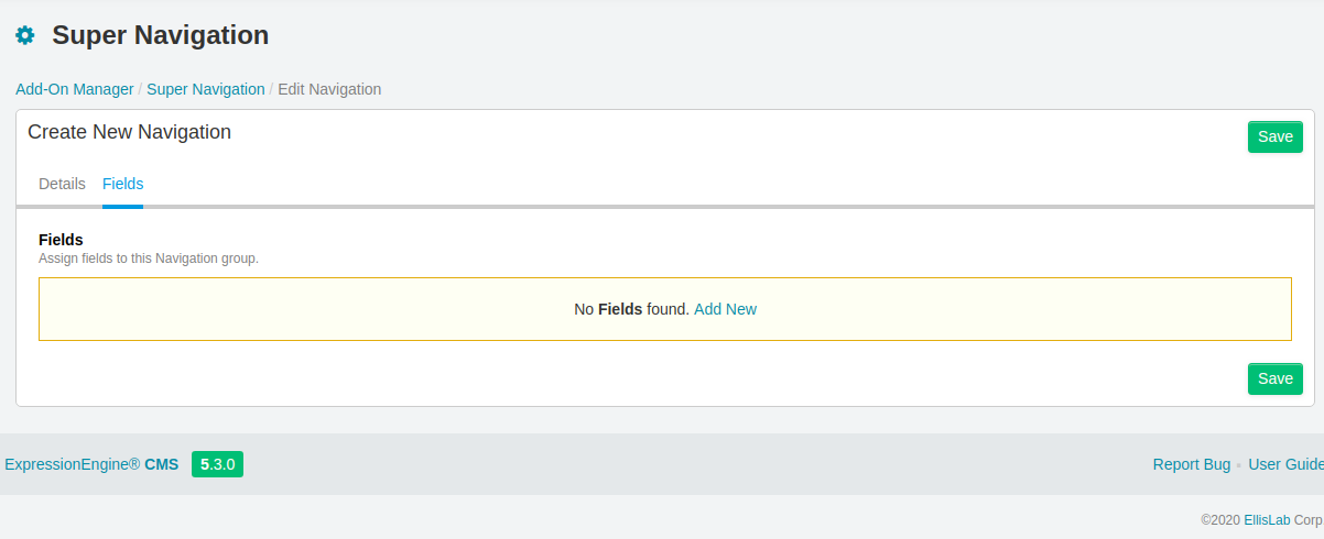 Create New navigation fields