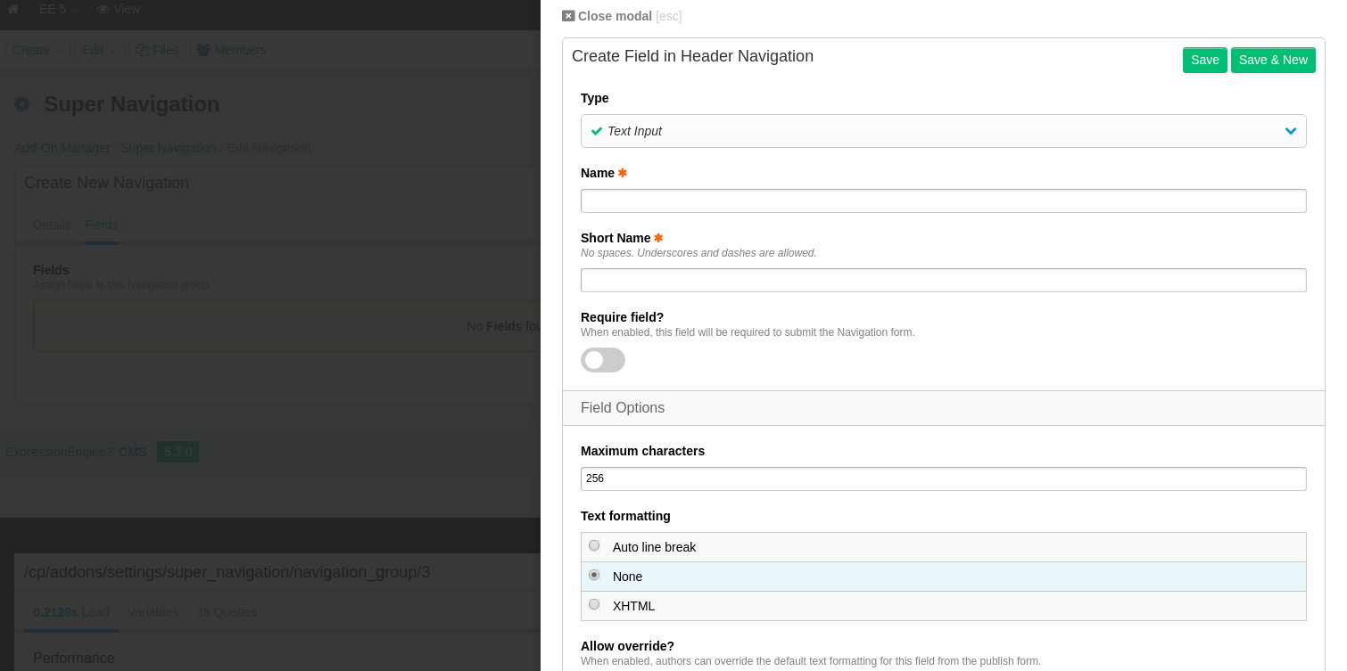 Create Field Modal