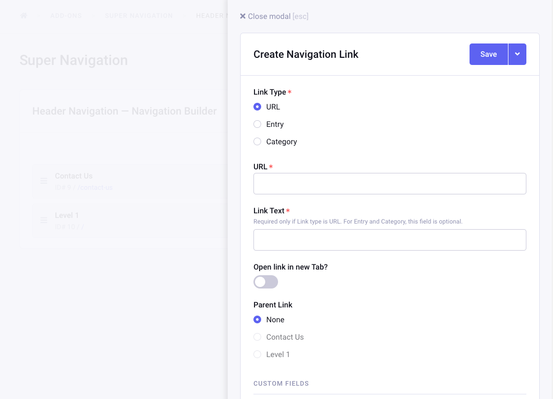 Create nav Link Modal
