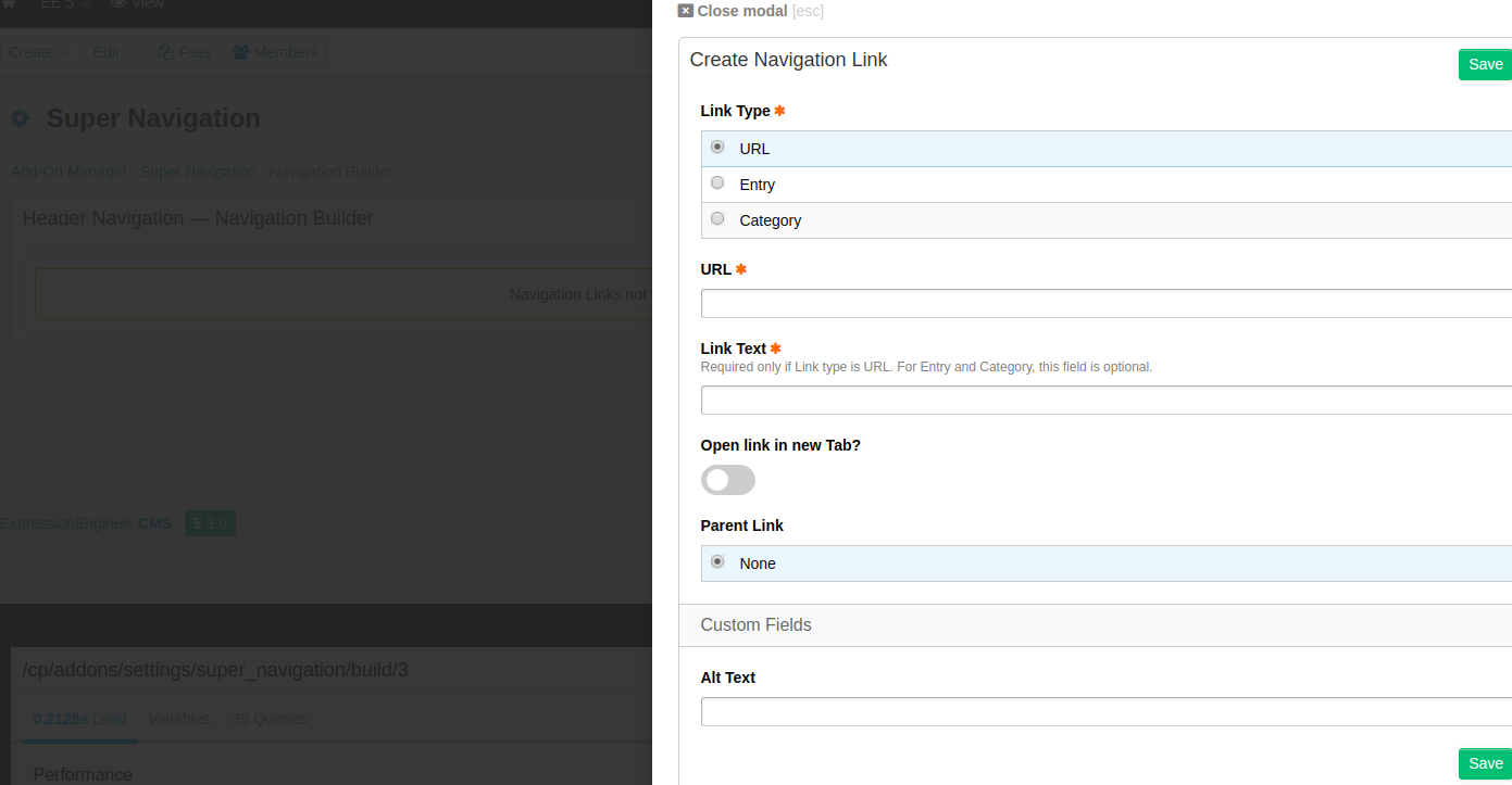 Add new Link Modal for URL