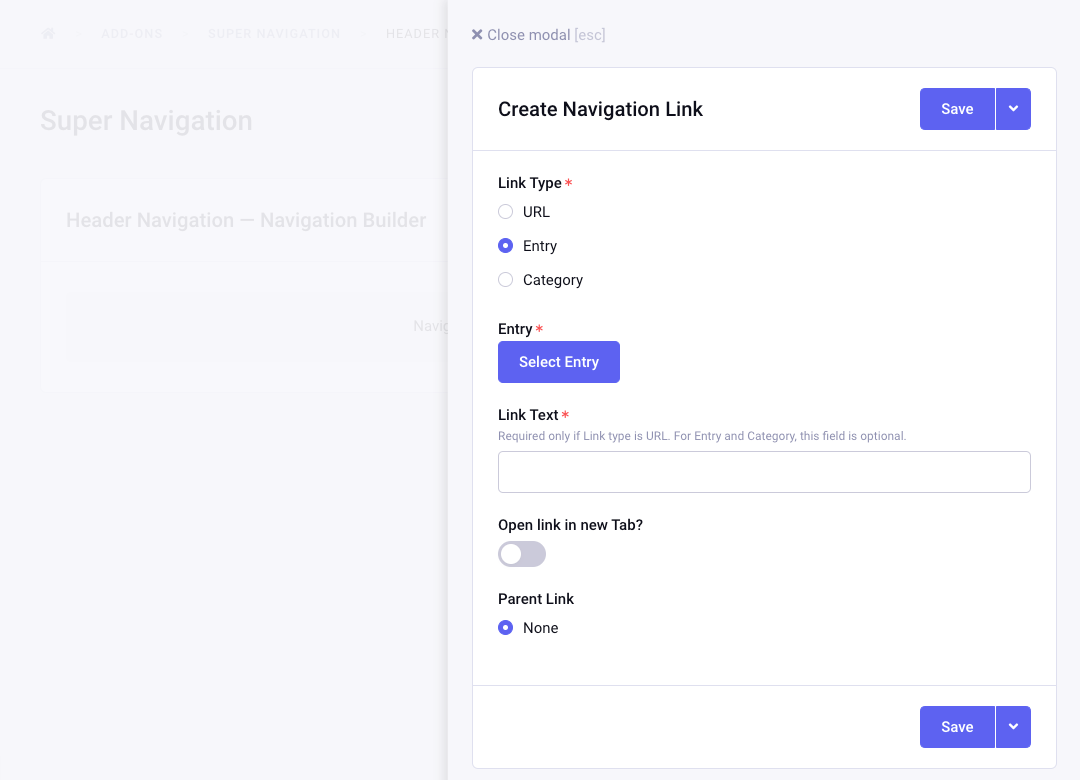 Add New nav LINK - Entry
