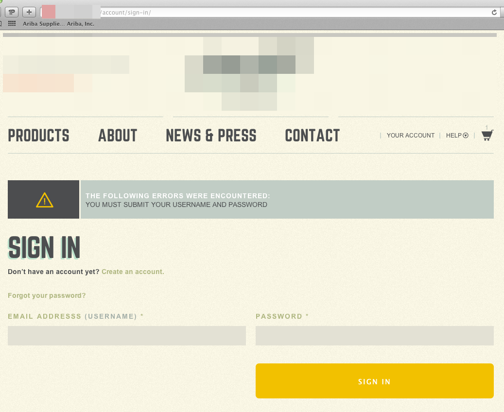 Example of Custom System Messages delivering an error message in a full page template