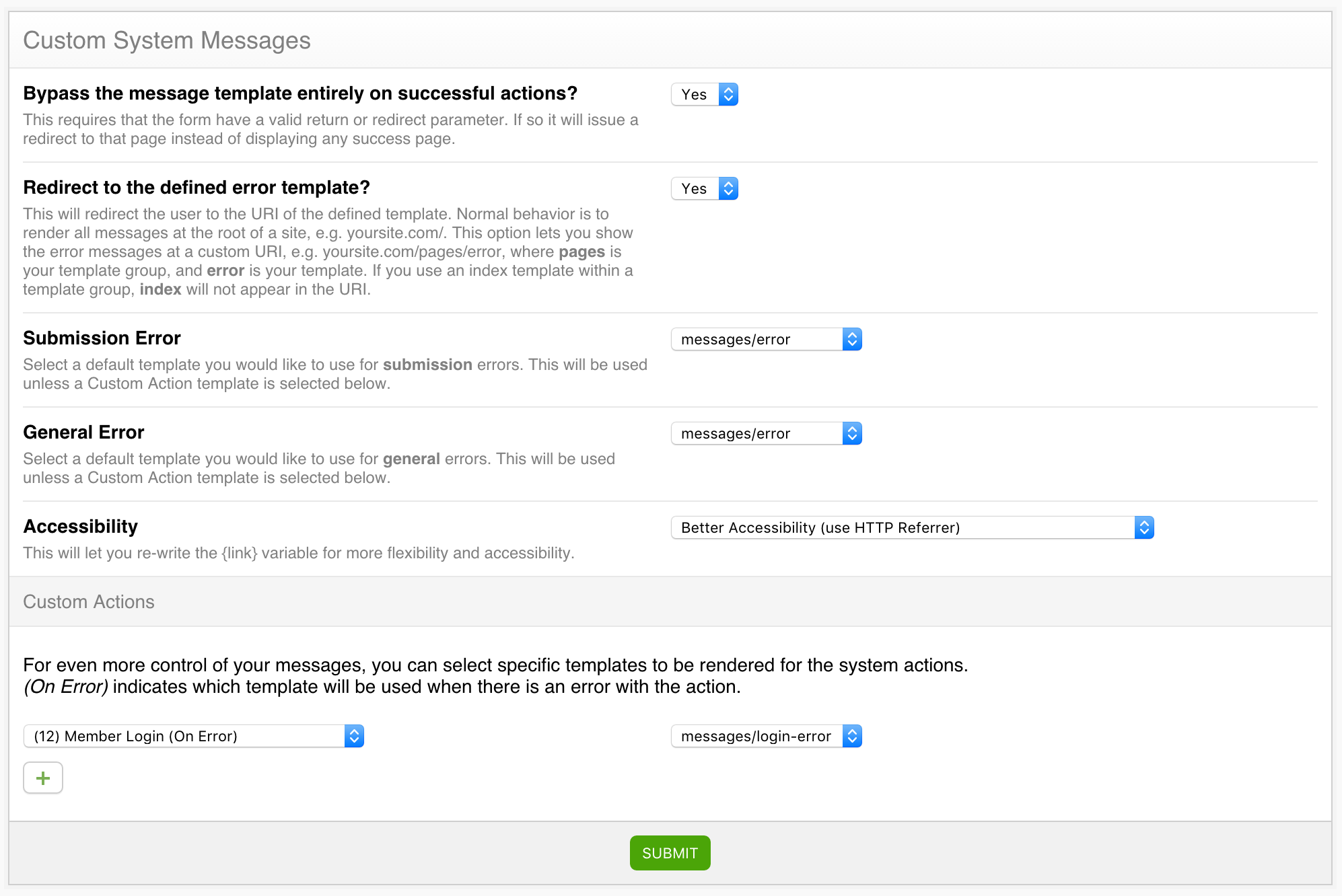 Custom System Messages settings page